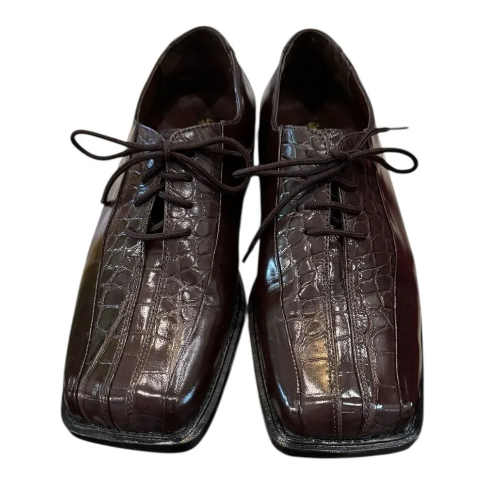 Stacy Adams Men's Kendall Dark Brown Croc-Embossed Oxfords Dress Shoes 5.5